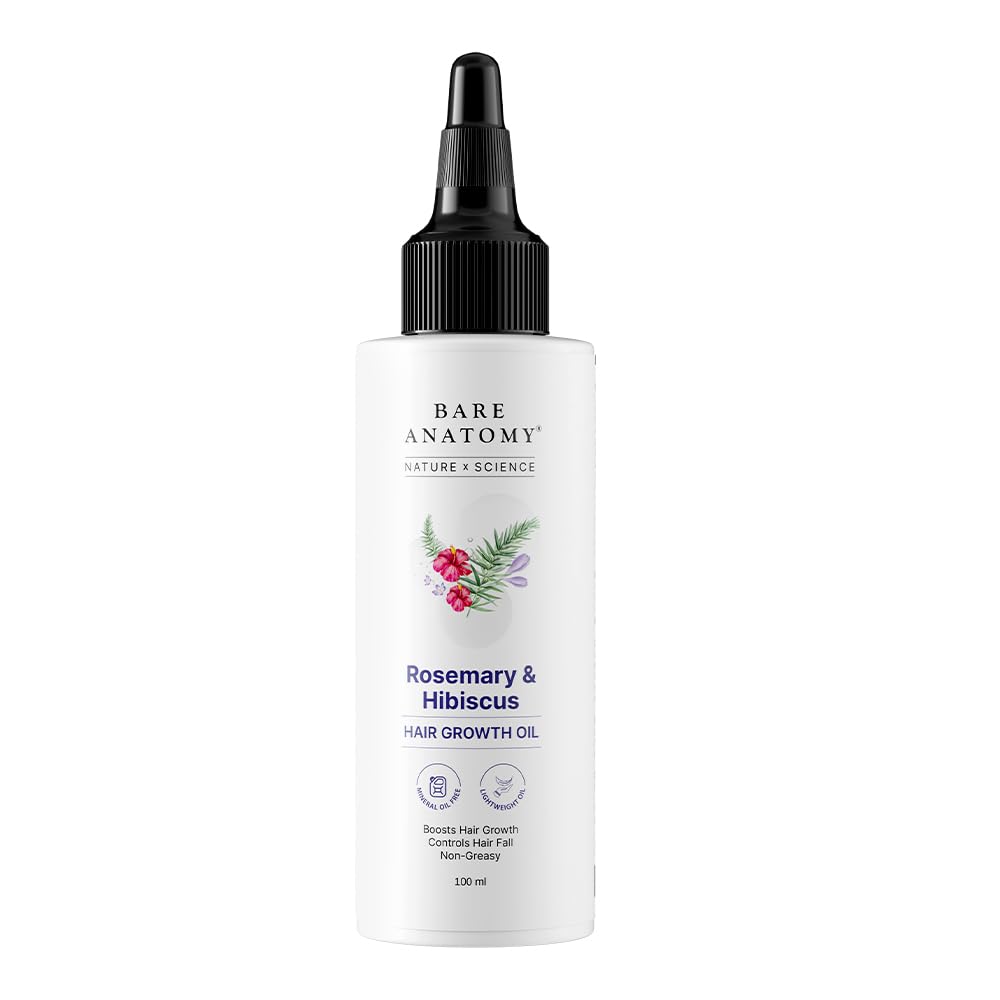 Bare Anatomy Nature x Science Rosemary Hibiscus Hair Growth Oil for Women & Men | Promotes New Hair Growth & Strengthens Hair | Nourishes Scalp & Controls Hair Fall | Suitable for All Hair Types