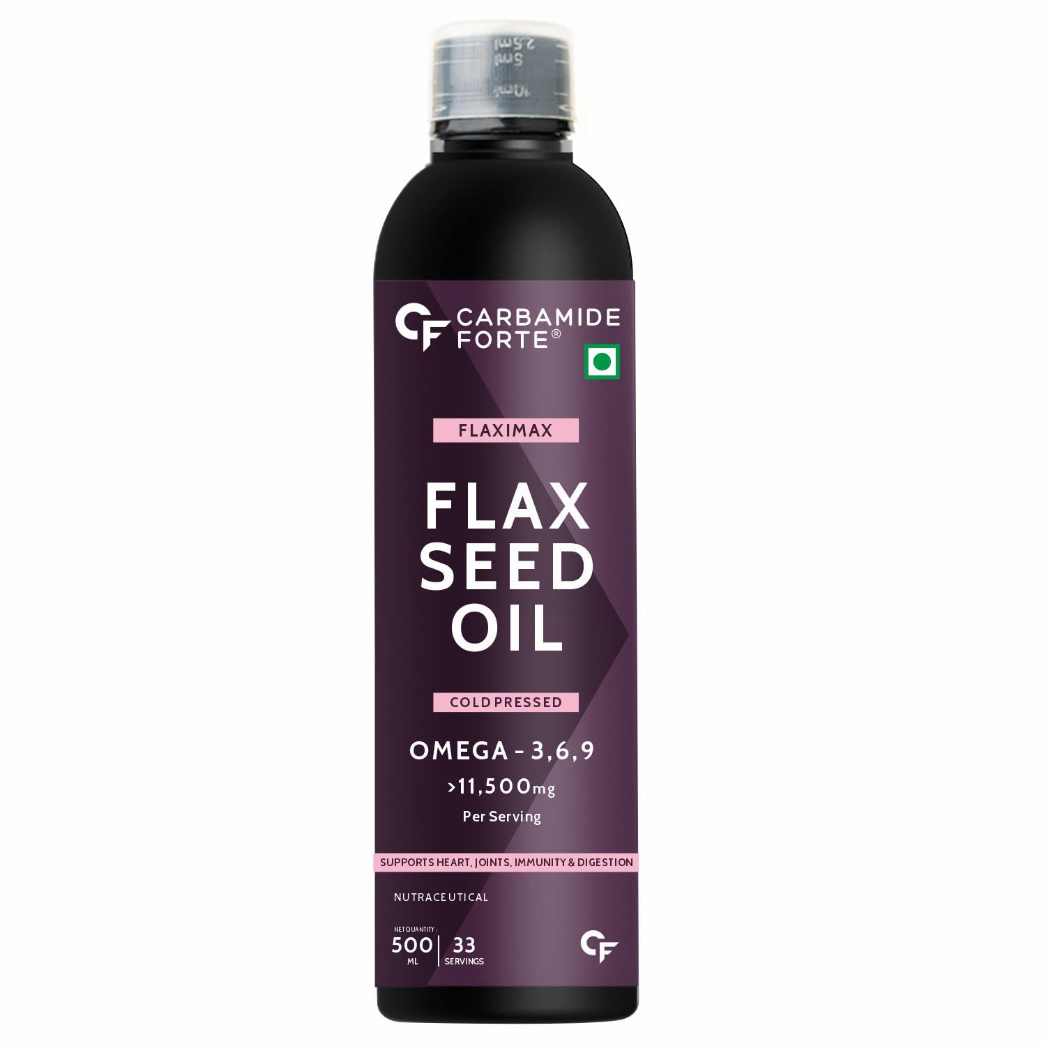 Carbamide Forte Cold Pressed Flaxseed Oil with 11500mg Omega 3 6 9 per Serving for Eating, Skin & Hair Growth