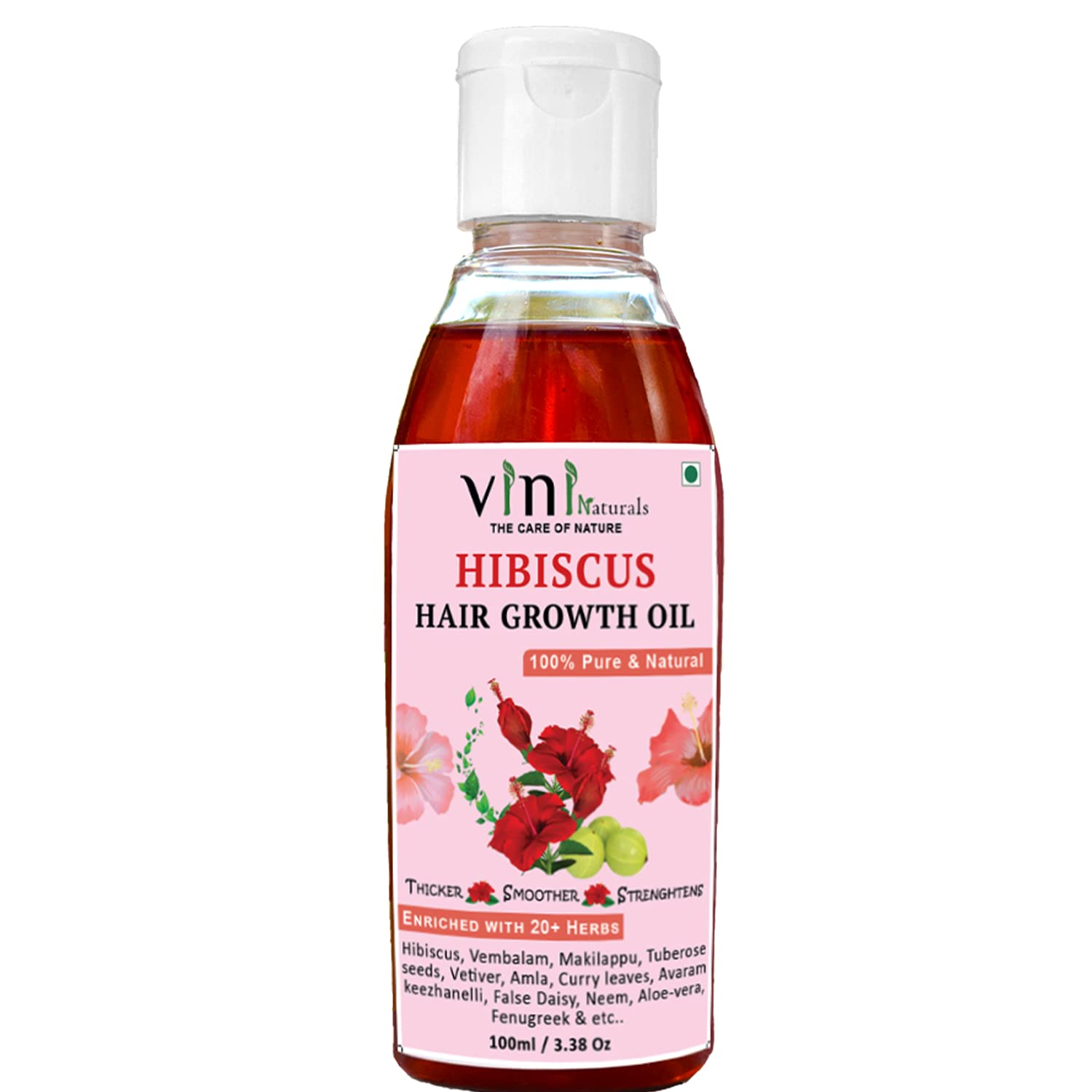 VINI Hibiscus Hair Growth Herbal Oil | Blend of 20+ Herbs | Undiluted Uncut Cold Pressed Premium Oil | Amla, Fenu Greek, Curry Leaves, Avaram, Neem