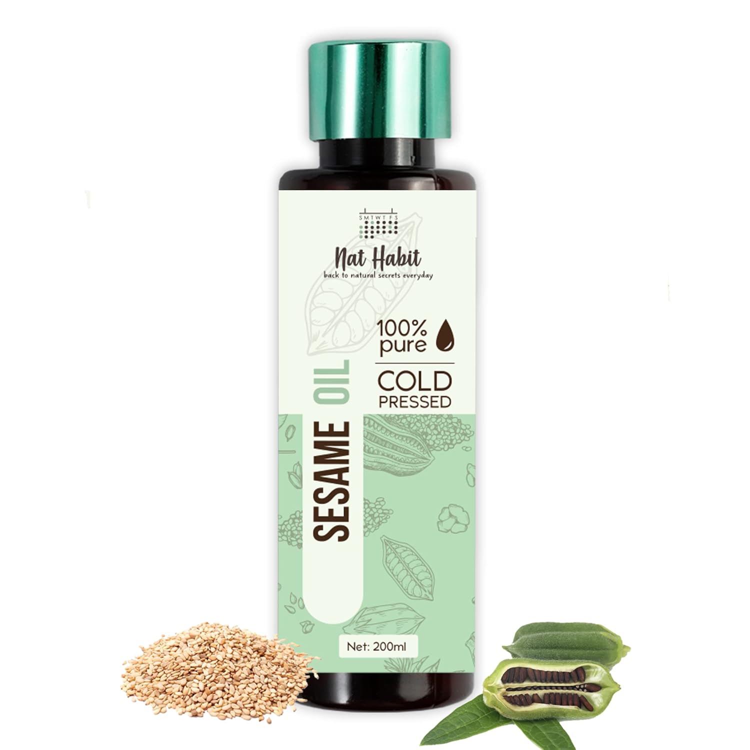 Nat Habit Cold Pressed 100% Pure Sesame Oil for Skin & Hair, Fresh from our Ayurvedic Kitchen, Zero Preservatives, Body Massage Oil and Hair Oil