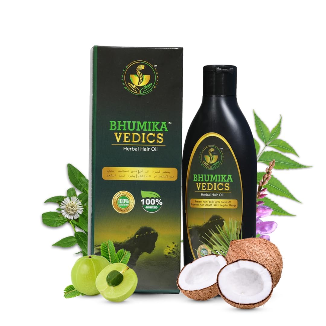 Bhumika Vedics Herbal Hair Oil For Men & Women | Promotes Hair Growth & Reduces Hair Fall | With Indigofera,Aloe vera,Neem, Amla, Bhringraj and Coconut Oil