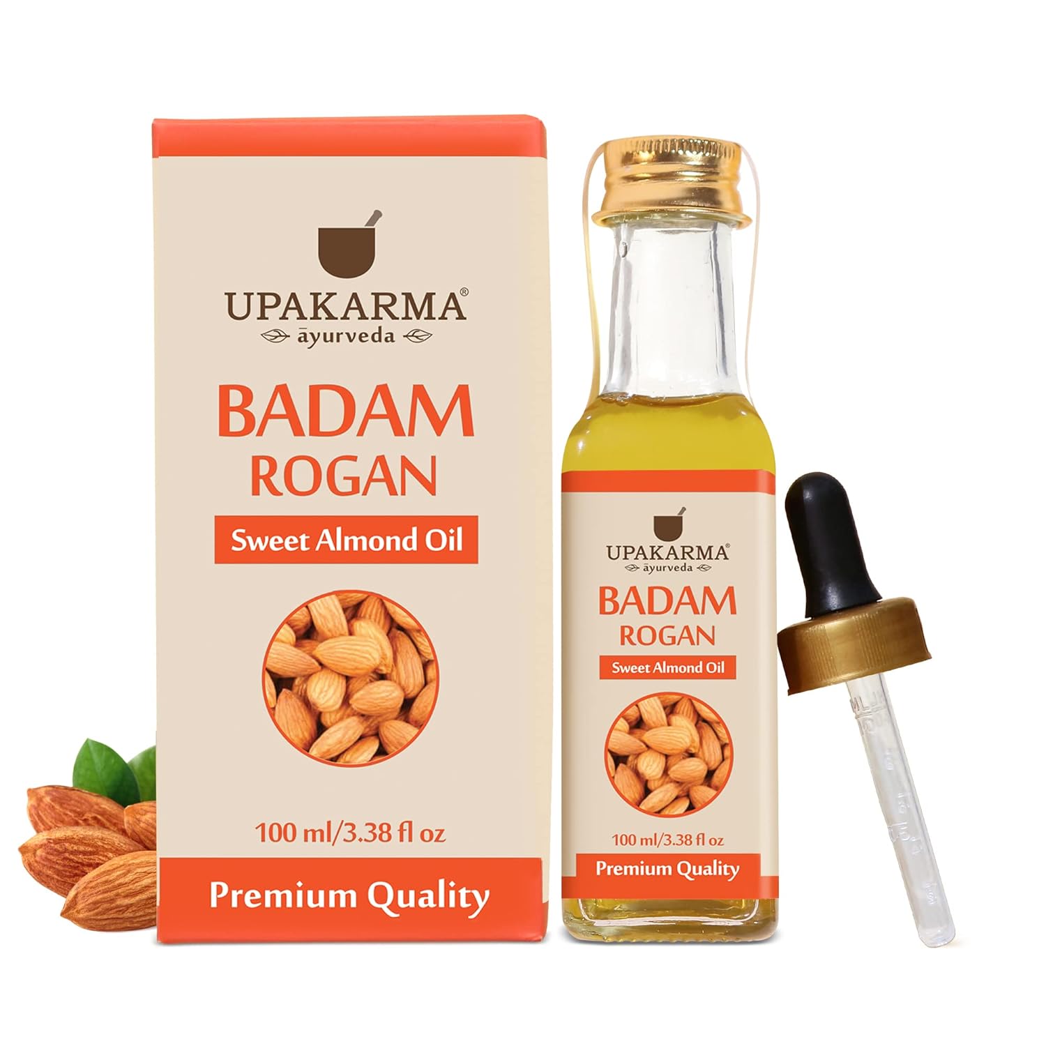 UPAKARMA Badam Oil | Pure and Natural Cold Pressed Sweet Almond/Badam Rogan Oil | Promotes Skin & Hair Health