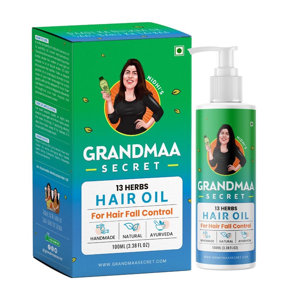 NIDHI’S GRANDMAA SECRET 13 Herbs Hair Oil Handmade Natural Hair Oil With Coconut Oil, Curry Leaves & More Hair Fall Control Oil For Dry Damaged Hair